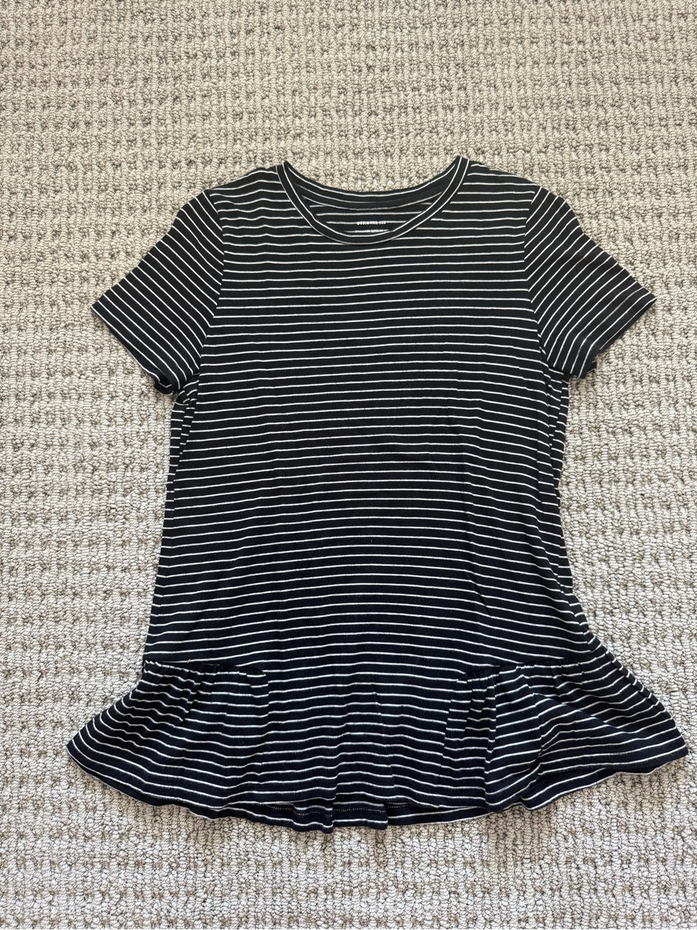 Banana Republic Black & White Striped Short Sleeve Peplum Top